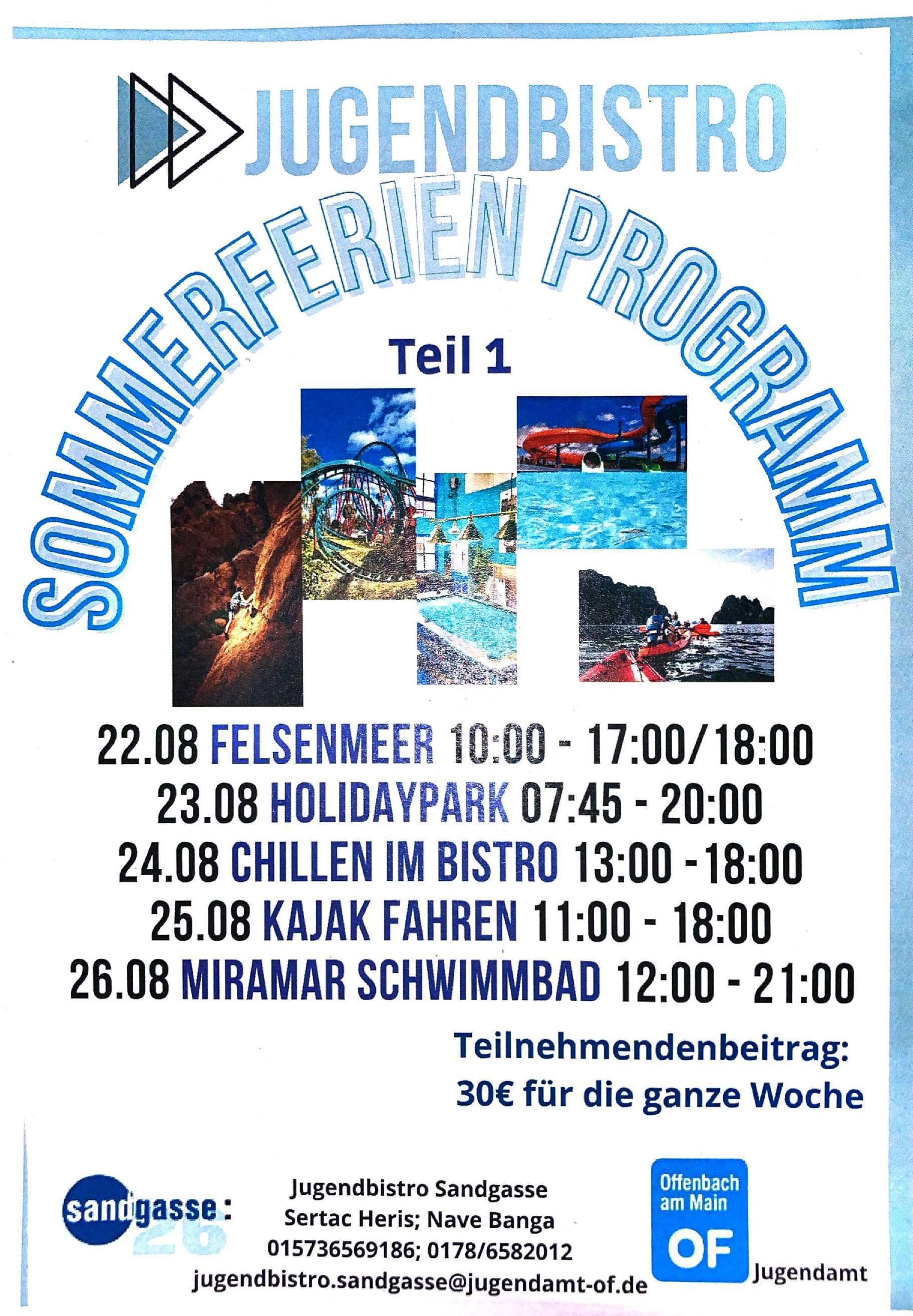 Flyer des Sommerferienprogramms des Jugendbistros KJK Sandgasse